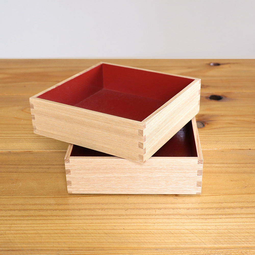松屋漆器店 白木塗り タモ 6.0 二段重 内朱