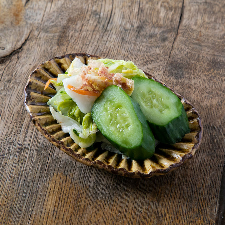 飴釉しのぎ小判豆皿